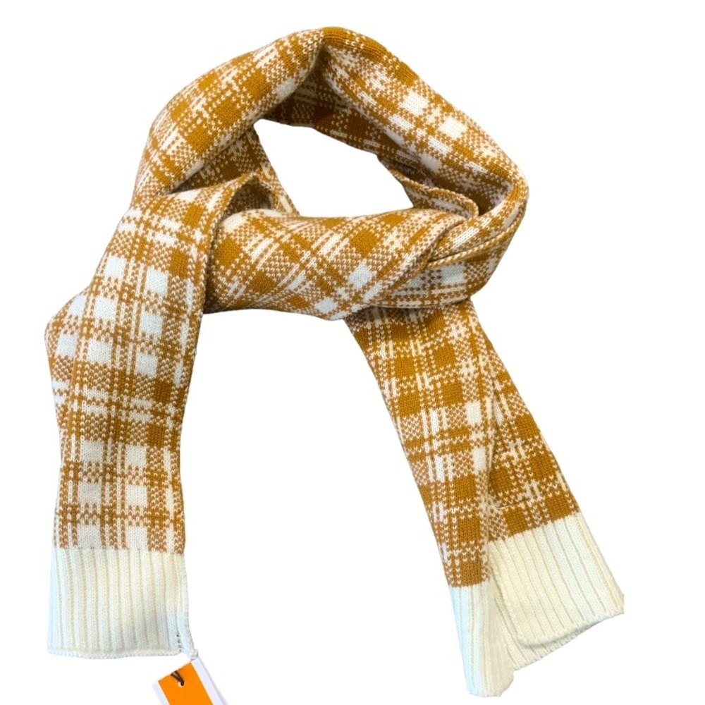 Timberland Plaid Knit Scarf Cozy Wheat/ Camel/Cream Outdoor Unisex NWT